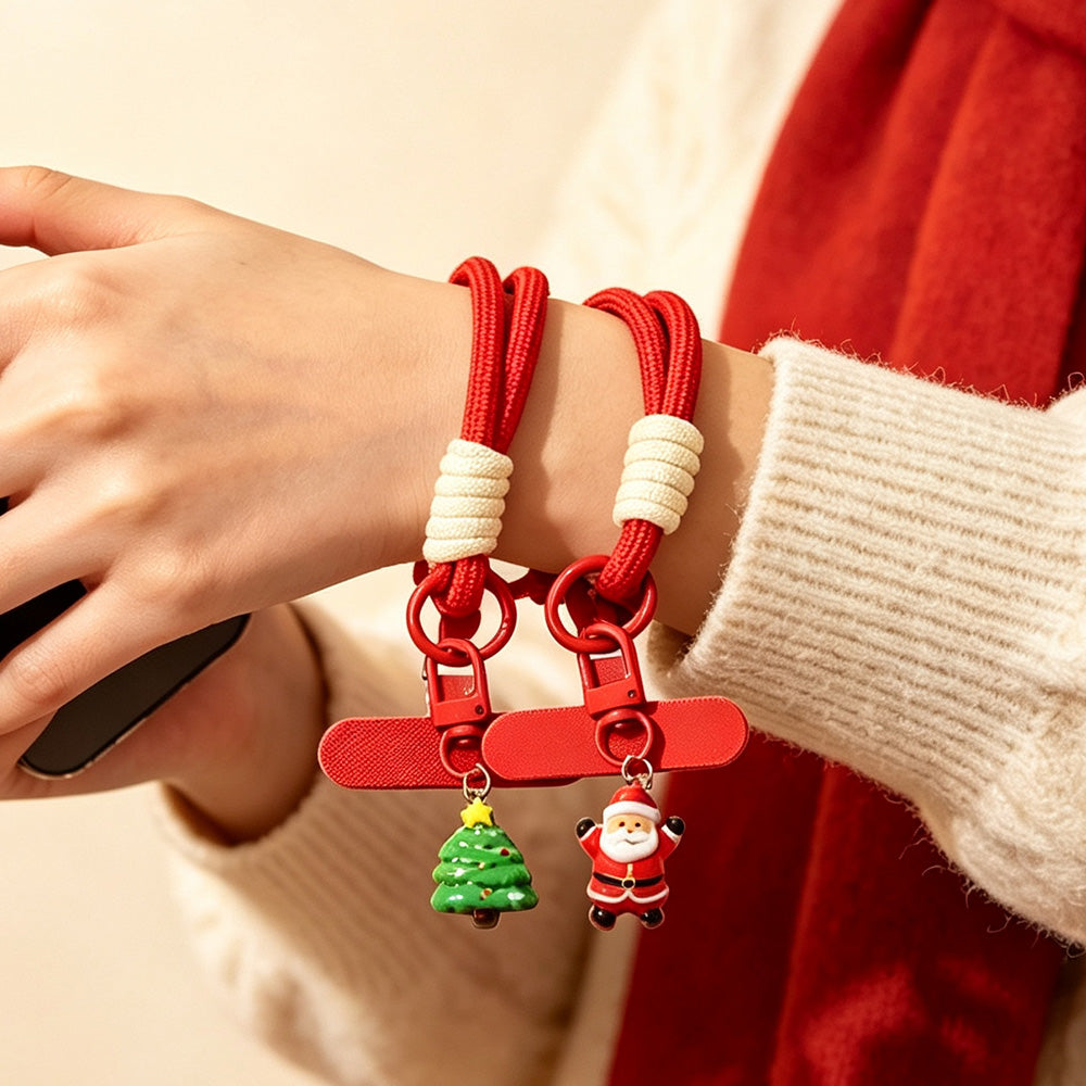 6PCS Red Christmas Wrist Straps Phone Case Lanyards and Keychains