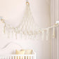 Tassels Boho Plush Toy Hammock with String Light Hanging Storage Net