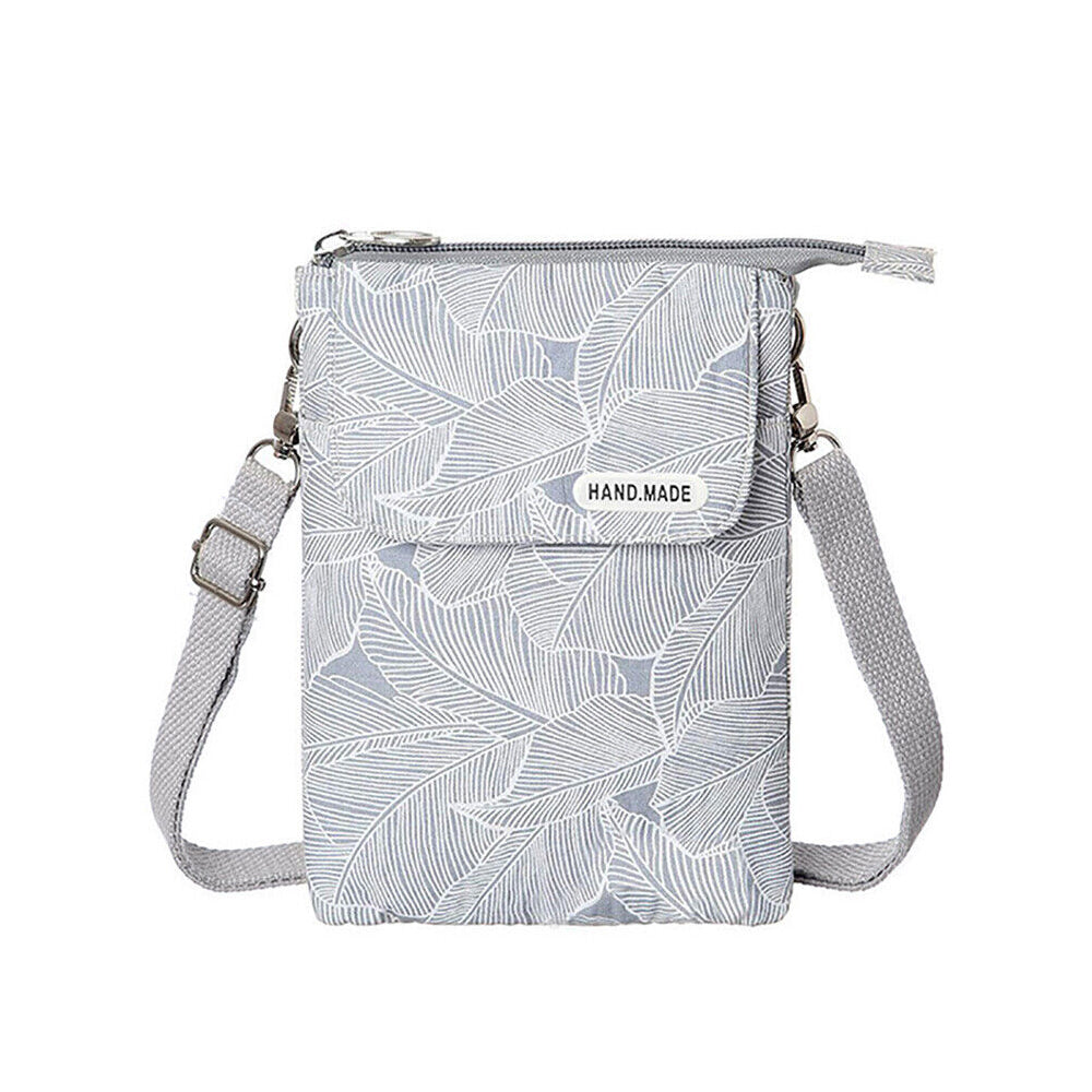 5 Layer Leaf Pattern Canvas Cell Phone Crossbody Bag