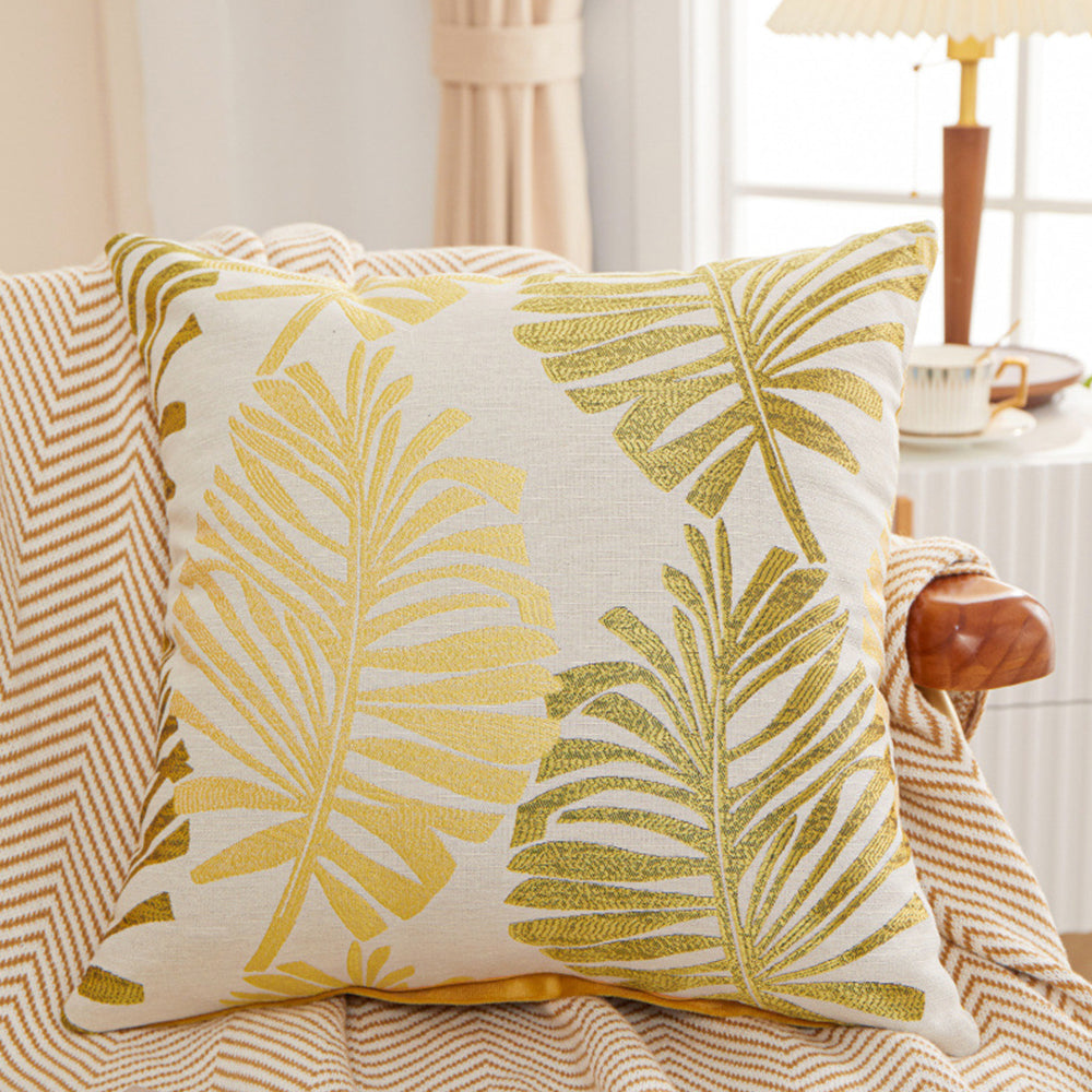 2Pcs 45x45cm Palm Leaf Floral Print Single-Sided Pillow Cover for Sofa Pillow