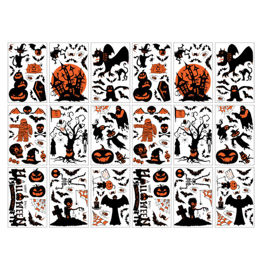 18 Sheets Halloween Window Sticker Window Static Cling Decal Bat Spider Decoration