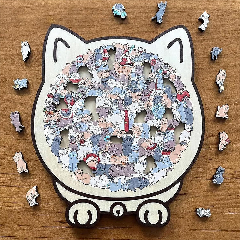 135 Pieces Colored Cat Shaped Wooden Jigsaw Puzzle With Stand For Cat Lovers