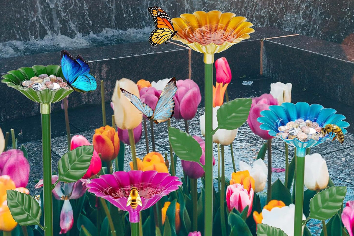 4PCS Bee Watering Station Metal Bee Water Feeder Colorful Bee Bath Bowl For Outdoor