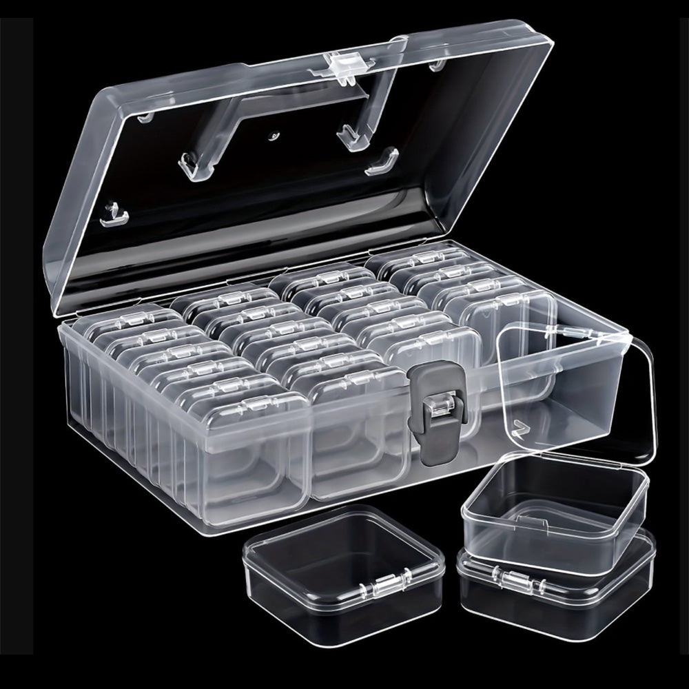 Clear Beads Storage Box 24-Grid Small Container Set for Jewelry Craft Organizer