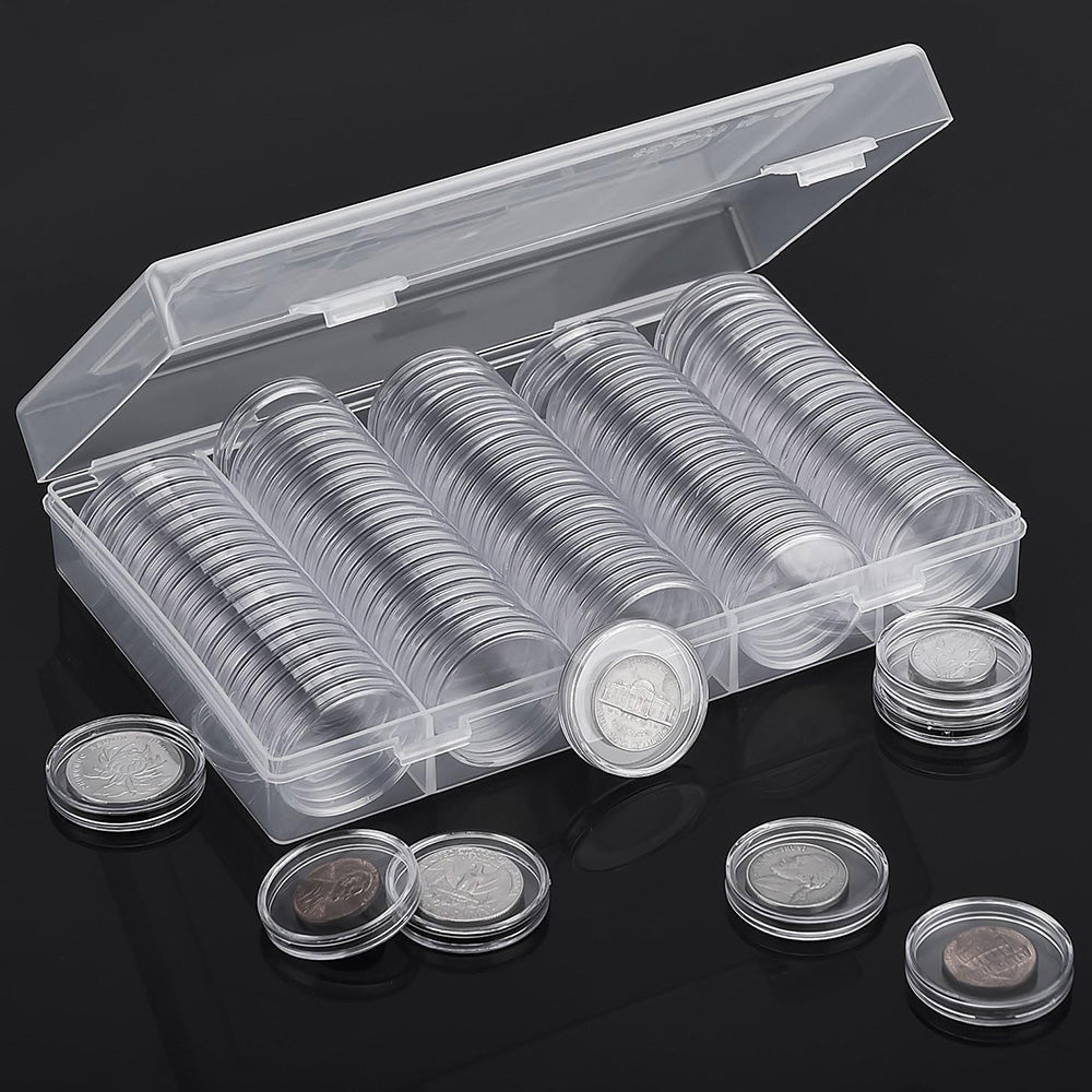 100Pcs 30mm Coin Capsules with EVA Foam Inserts for Coin Collection