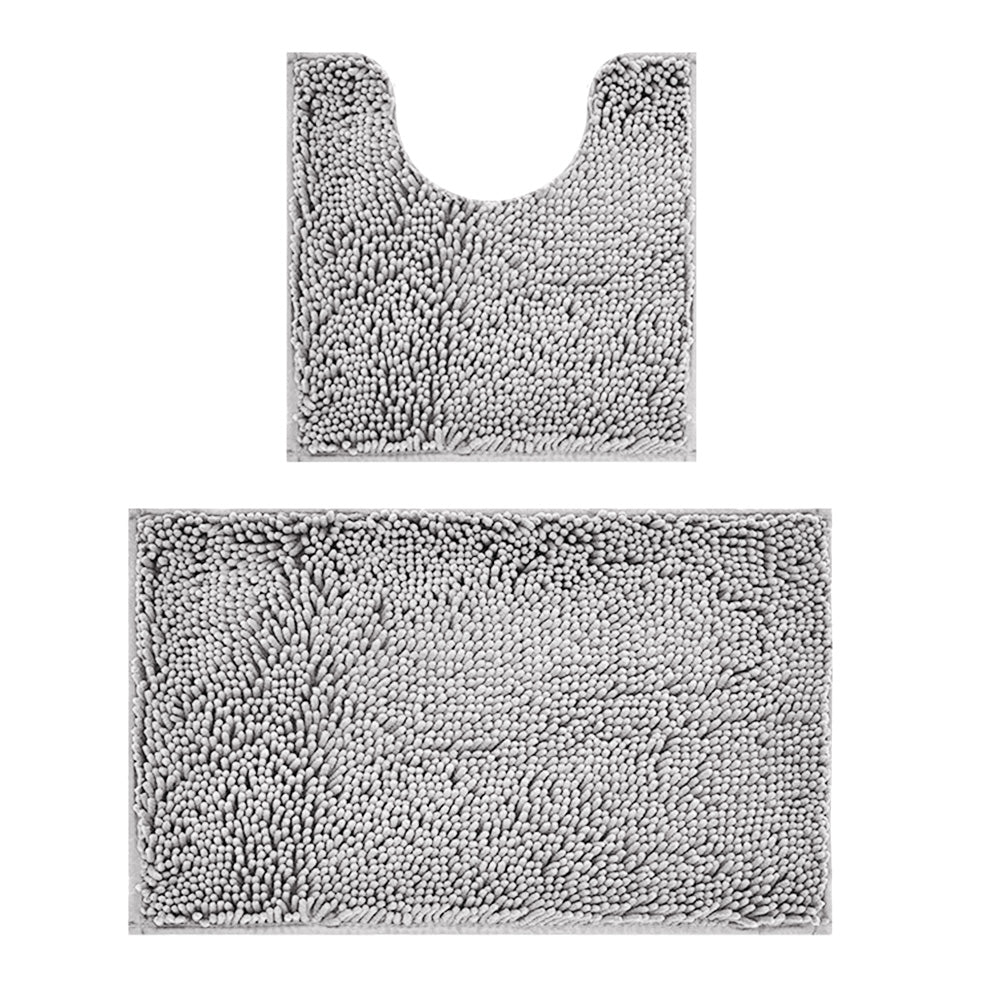 2 Piece Absorbent Bathroom Mat and U Shape Toilet Rug Set