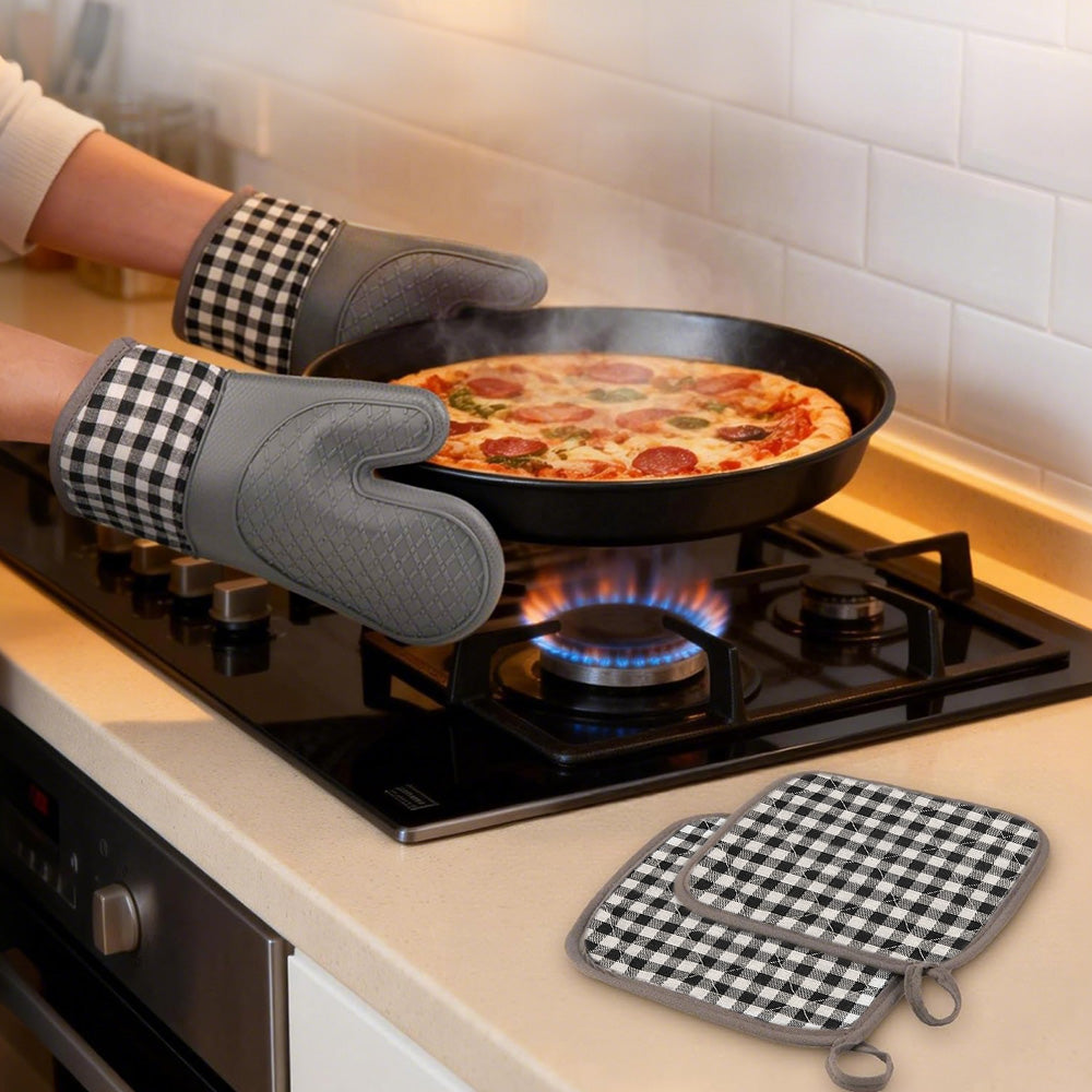 4Pcs Silicone Oven Mitts and Pot Holders Heat Resistant Non-Slip for Cooking Baking Grilling