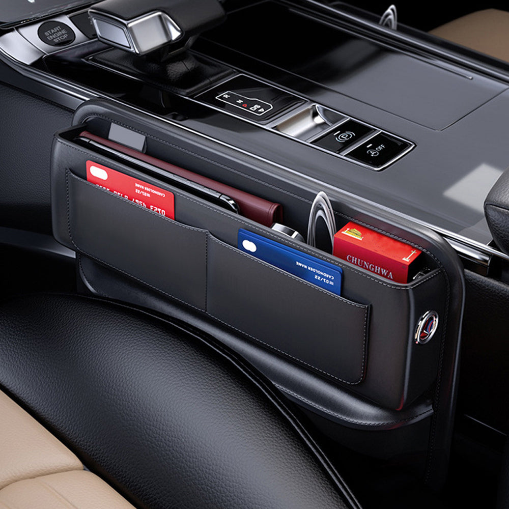 2Pcs Car Seat Gap Filler Leather Phone Holder Side Organizer