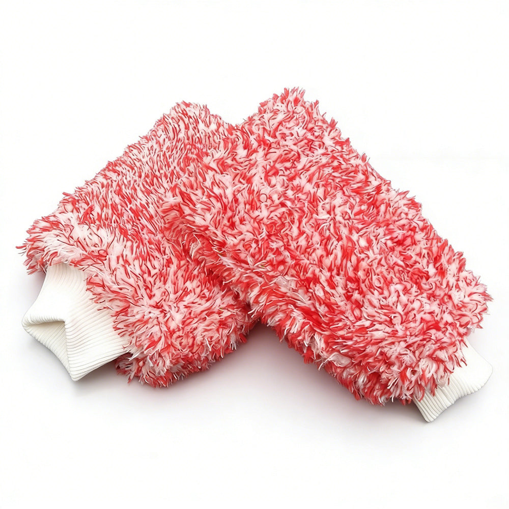2PC Microfibre Wash Mitt Car Detailing High Density Long Pile Scratch Free Mitt with Elastic Cuff