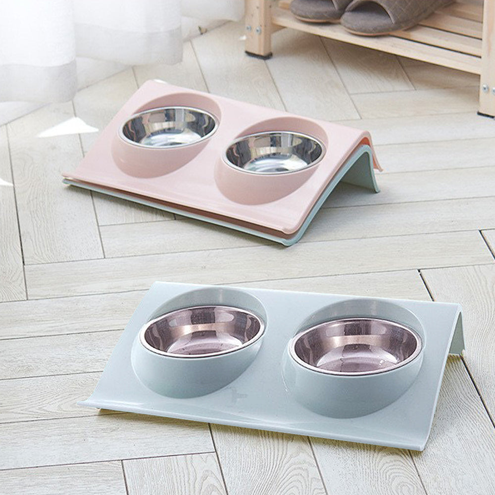 2Pcs Raised Dog Cat Bowls Double Pet Feeder