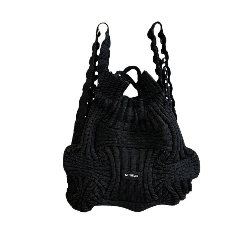 Women Woven Pleated Knitted Backpack Handbag