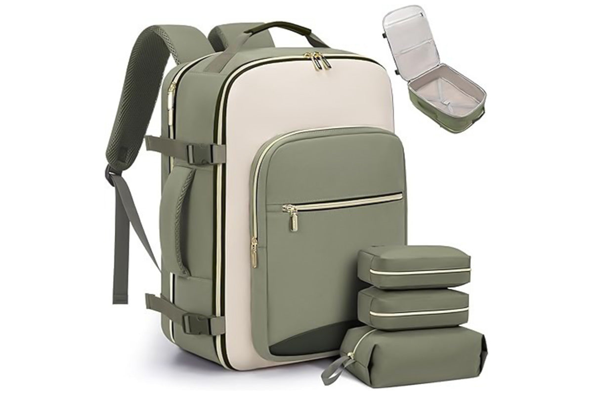 40L Travel Backpack for Men and Women Waterproof Carry On Bag with 3 Storage Pouches