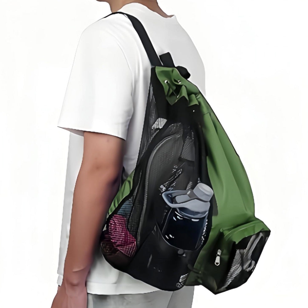 Drawstring Backpack Mesh Beach Backpack Portable Swim Gym Bag Travel Rucksack