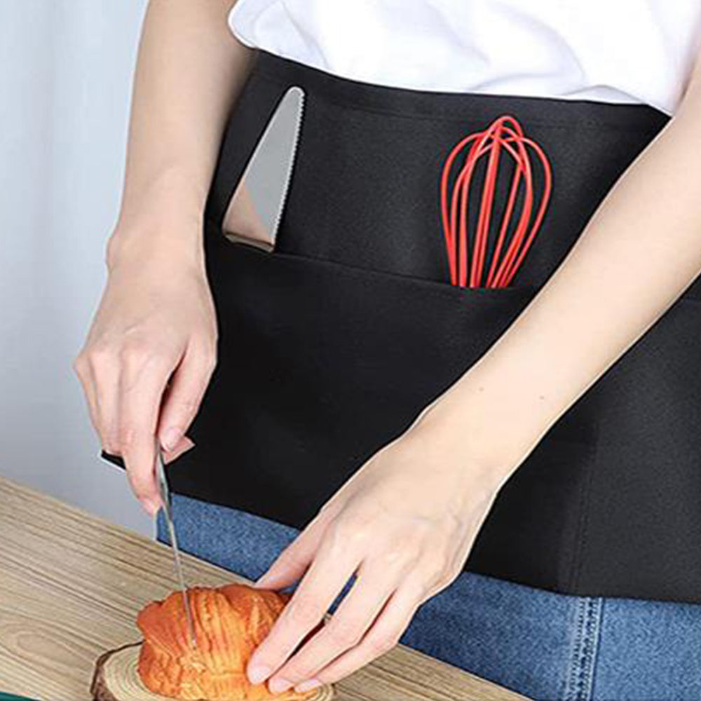 Short Half Waist Kitchen Apron with 3 Front Pockets