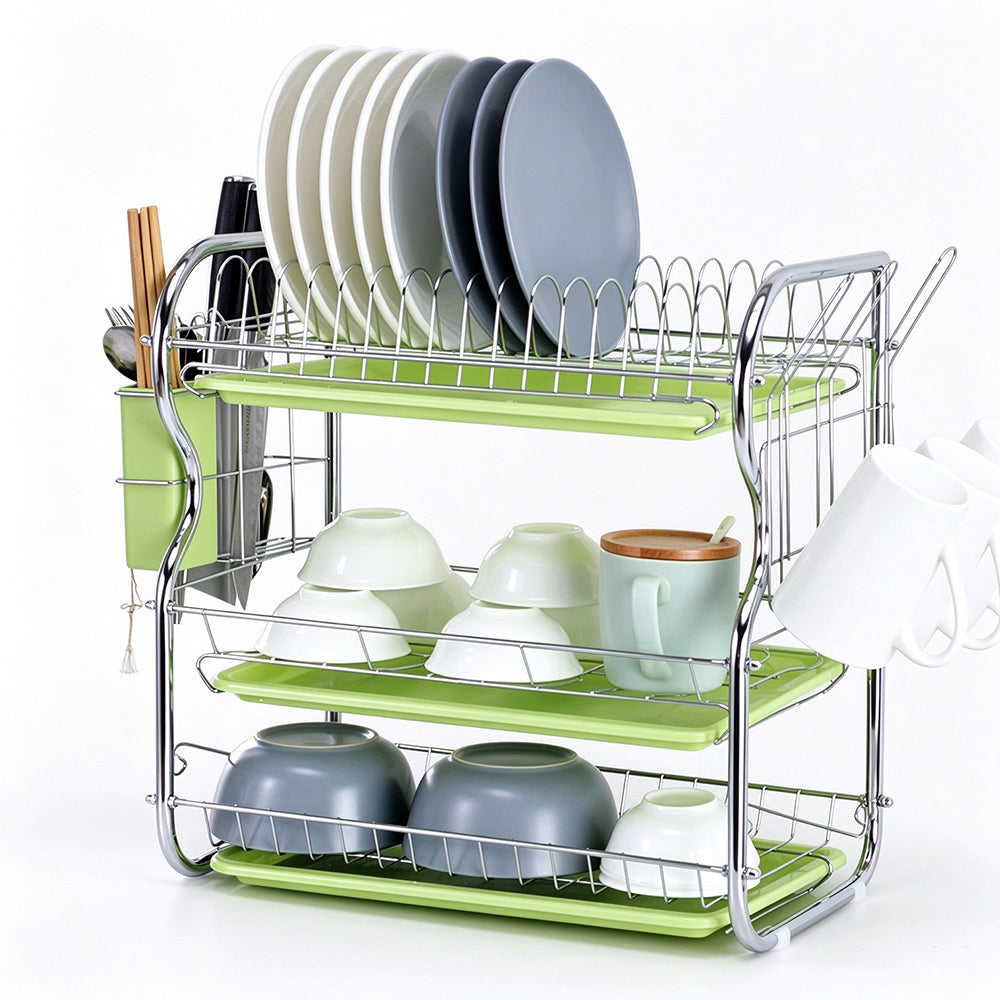 Multifunctional 3 Tier Iron Dish Drying Rack with Drainboard