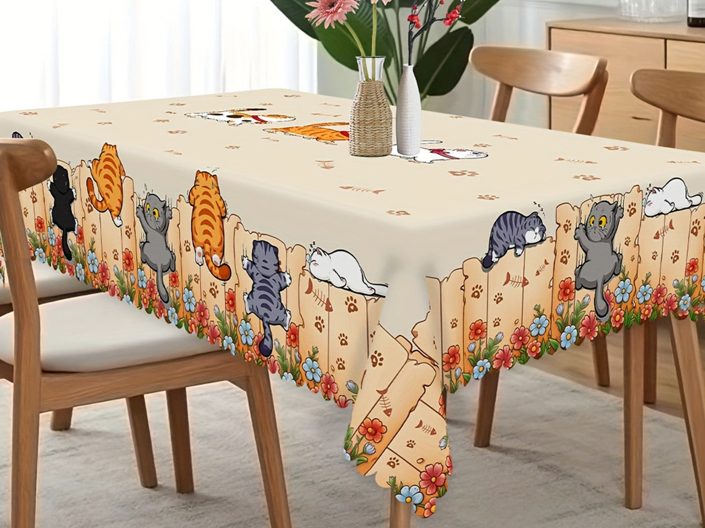 Cute Cat Tablecloth Dining Table Cover Polyester Tablecover