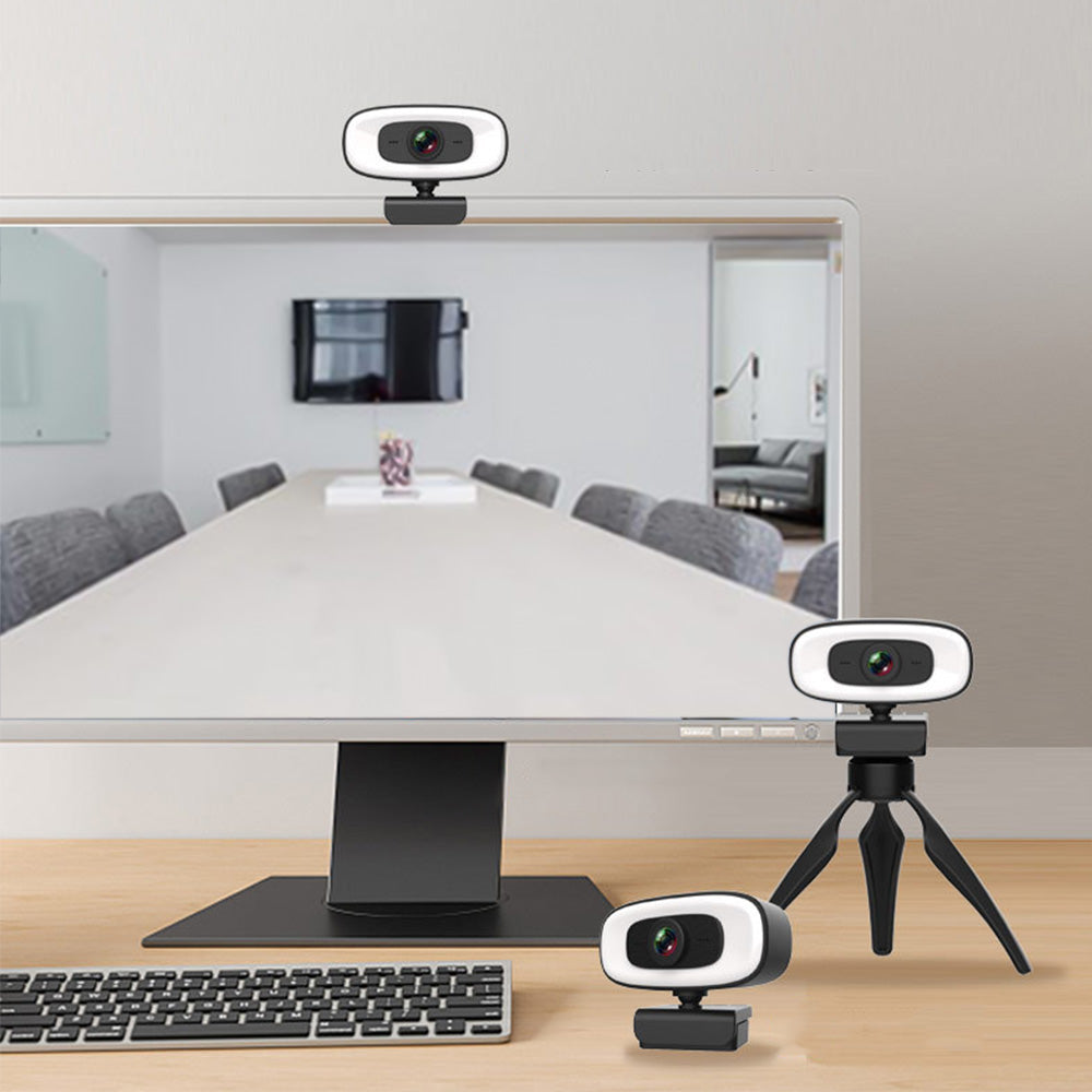4K Webcam with Microphone Ring Light and Rotatable Tripod Computer Webcam