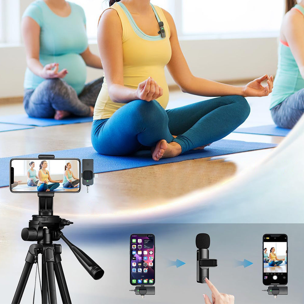 3 in1 Dual Wireless Microphone Lavalier Microphone for Android iPhone Camera Vlog Live