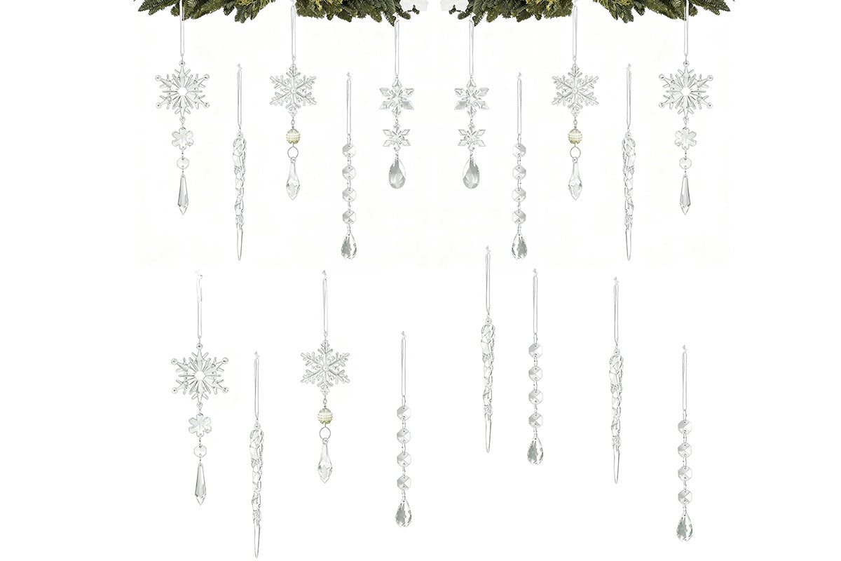18Pcs Hanging Acrylic Christmas Snowflake Icicle Drop Ornaments for Xmas Tree