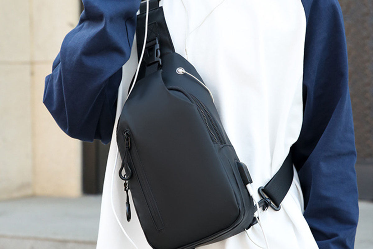 Water-Resistant Sling Bag Anti-Theft Chest Pack Crossbody Backpack with USB Charging Port and Headphone Hole