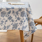 135x180cm Retro Blue Rose Floral Cotton Linen Fabric Tablecloth