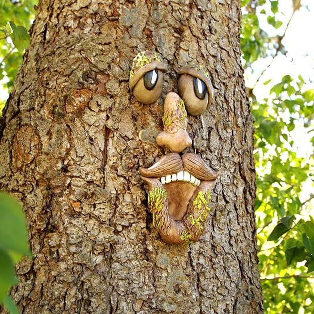 Outdoor Statues Old Man Tree Hugger Bark Ghost Face Decoration