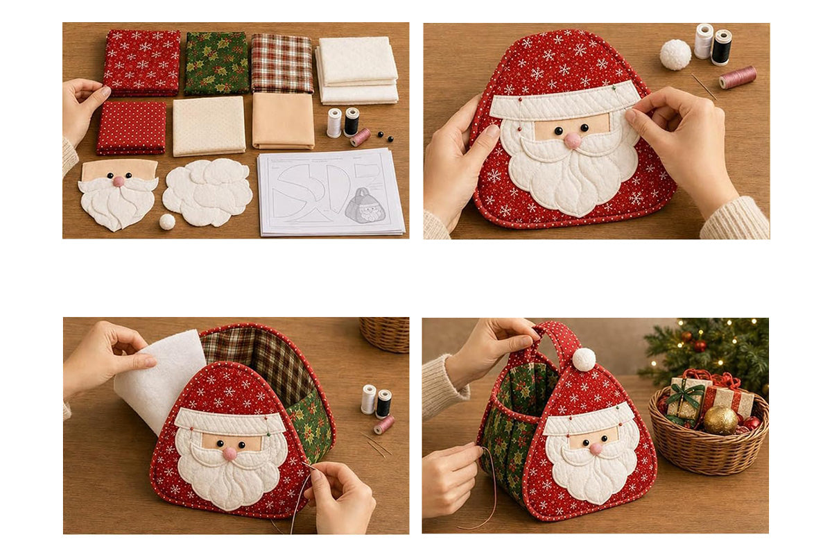 DIY Christmas Patchwork Basket Sewing Kit Fabric Quilting Craft Kit