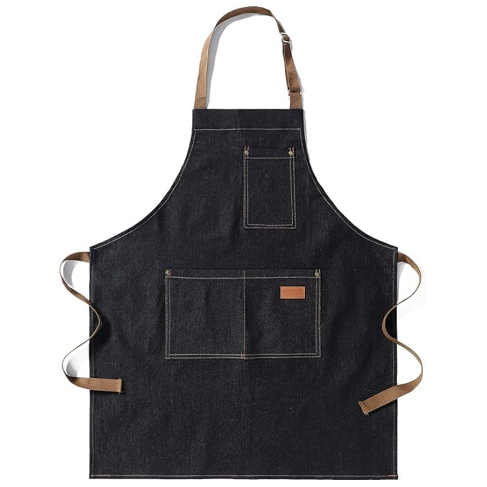 Denim Apron with 3 Pockets Unisex Jean Apron Adjustable Bib Apron for Work Kitchen Cooking