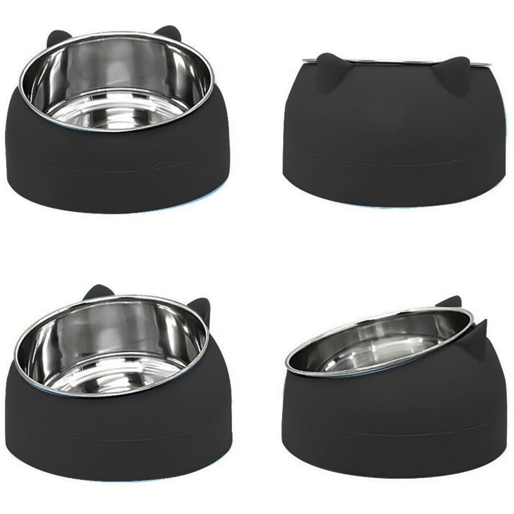 400ml Stainless Steel Tilted Pet Bowl Non-Slip Raised Feeder for Cats and Dogs