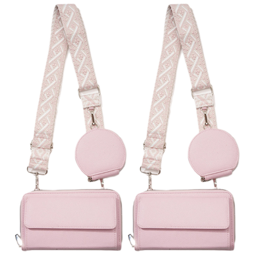 2Pcs PU Leather Wide Strap Crossbody Bag with Coin Pouch for Women