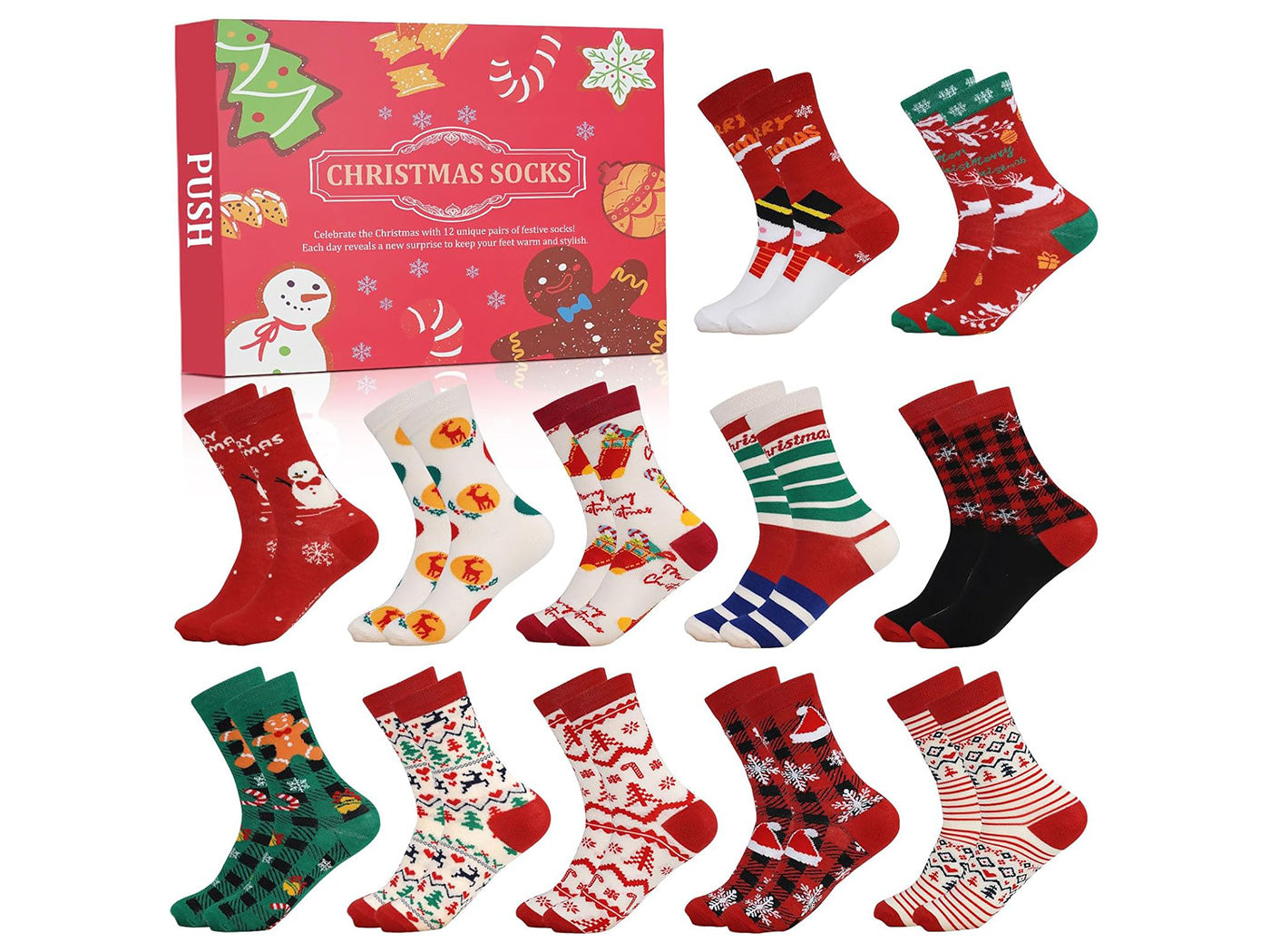 12 Pairs Christmas Sock Advent Calendar Blind Box 24 Days Countdown Calendar