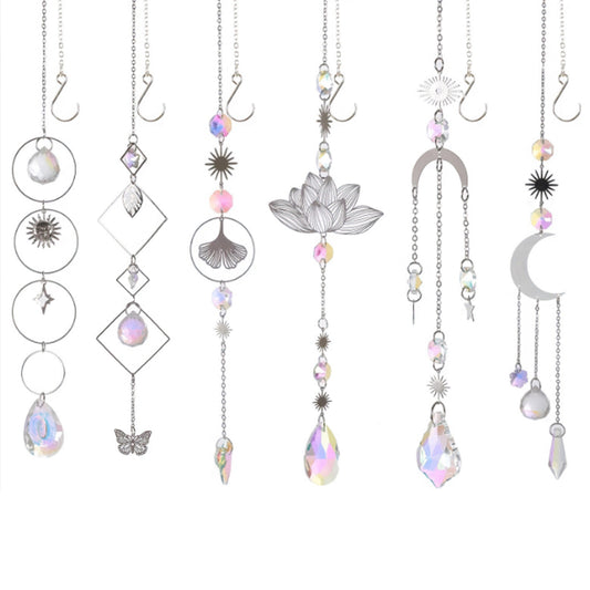 6Pcs Glass Sun Catcher Prism Hanging Kit with Chain