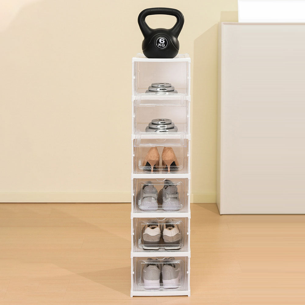 3 Tiers Foldable Stackable Shoe Organizer with Clear Door Plastic Shoe Rack