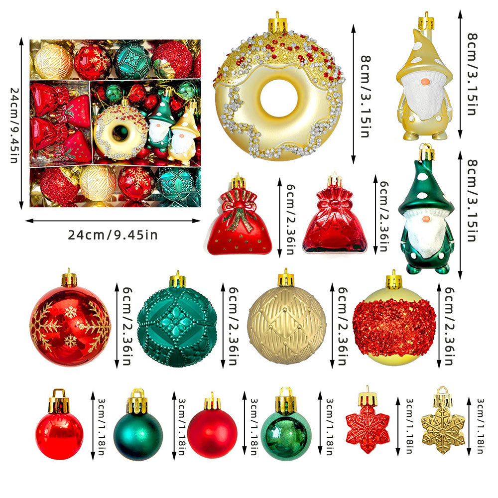 60 Piece Christmas Donut Santa Gnome Ball Hanging Ornament Set