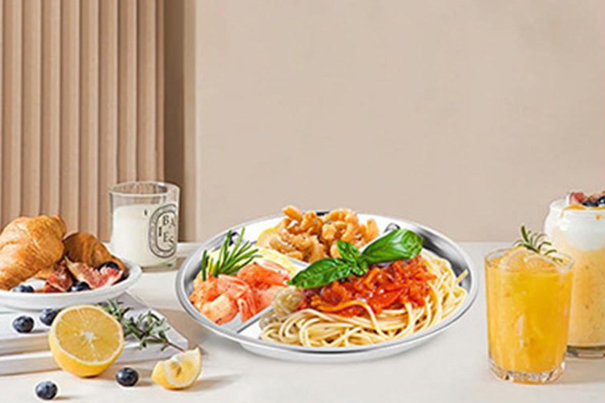 Stainless Steel Portion Control Divided Plate Balanced Lunch Meal Tray