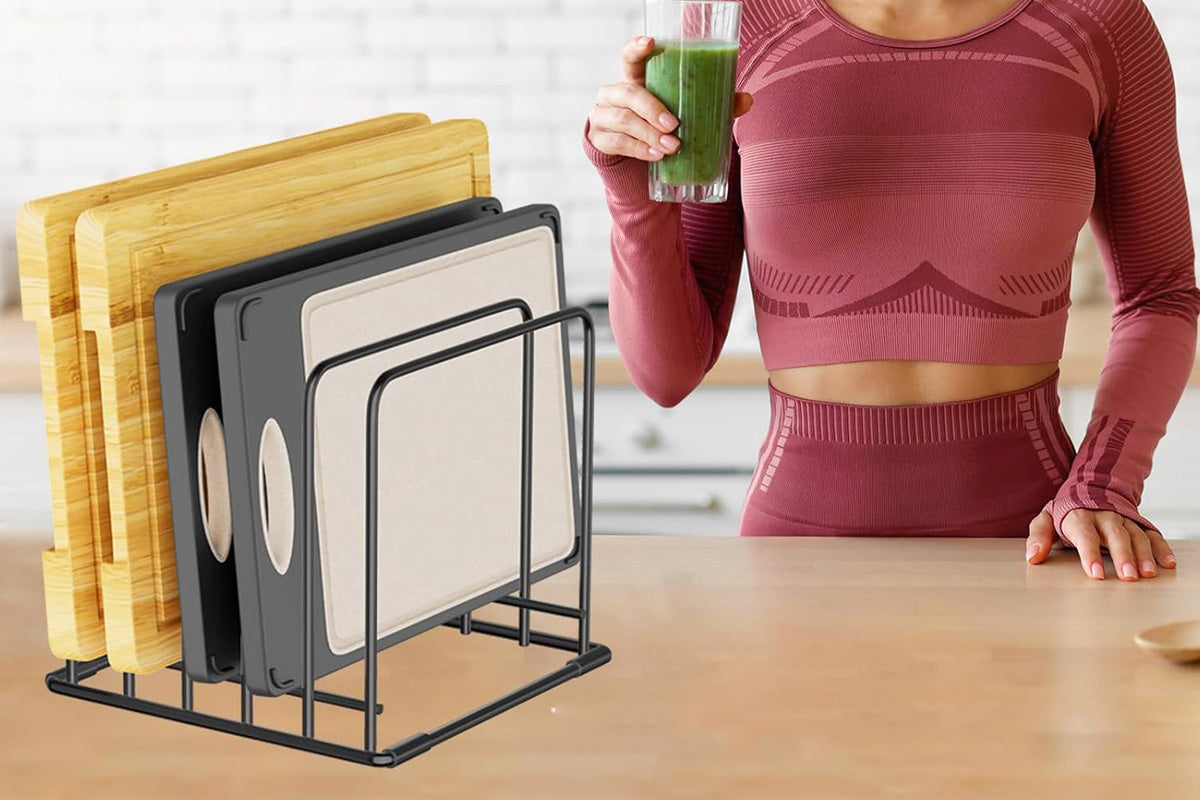 5 Slot Kitchen Organizer Rack Dish and Cutting Board Holder for Cabinet Countertop Pantry