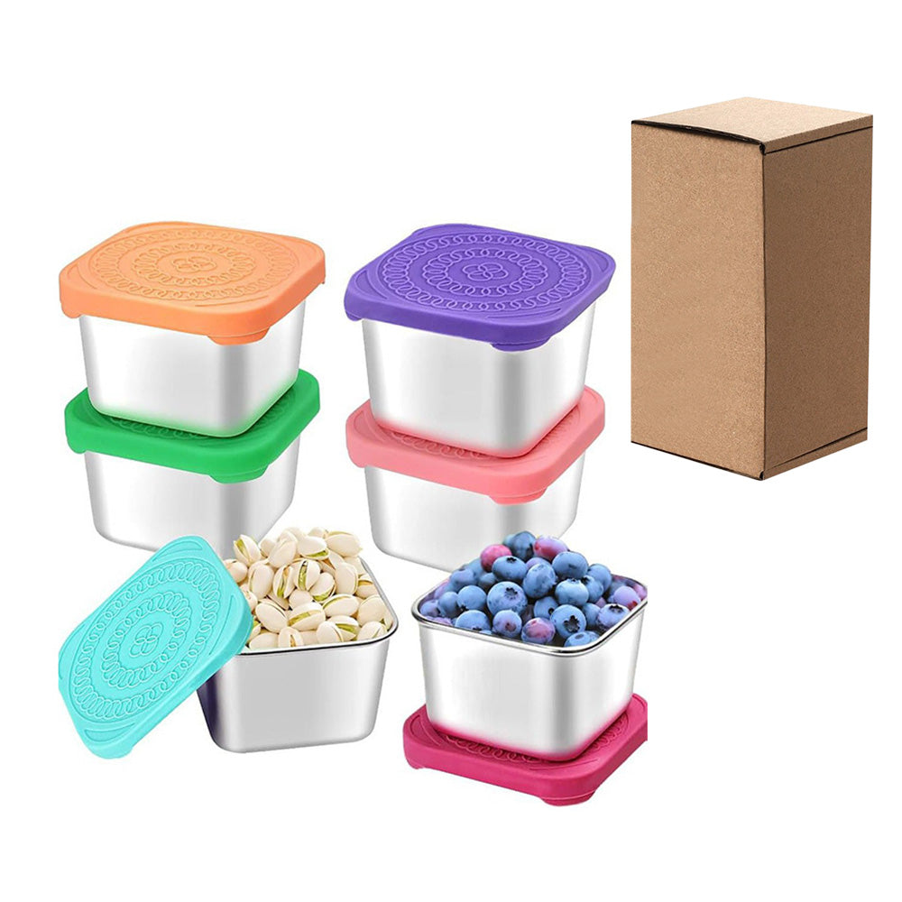 6Pcs 6oz Stainless Steel Square Food Storage Containers with Silicone Lids
