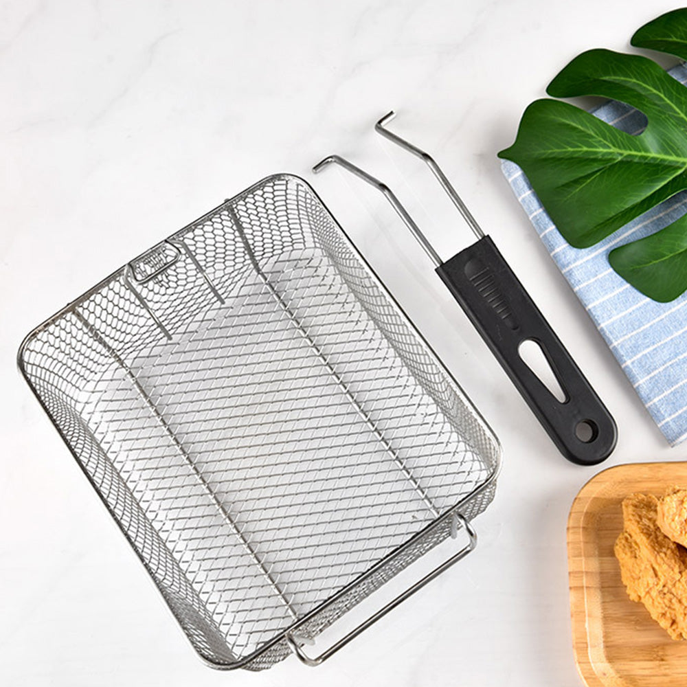 Stainless Steel Deep Fryer Basket with Removable Handle and Hanging Design