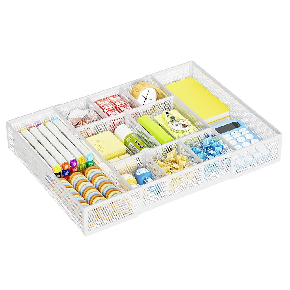 Expandable Desktop Drawer Organizer Basket with Adjustable Dividers for Home Office