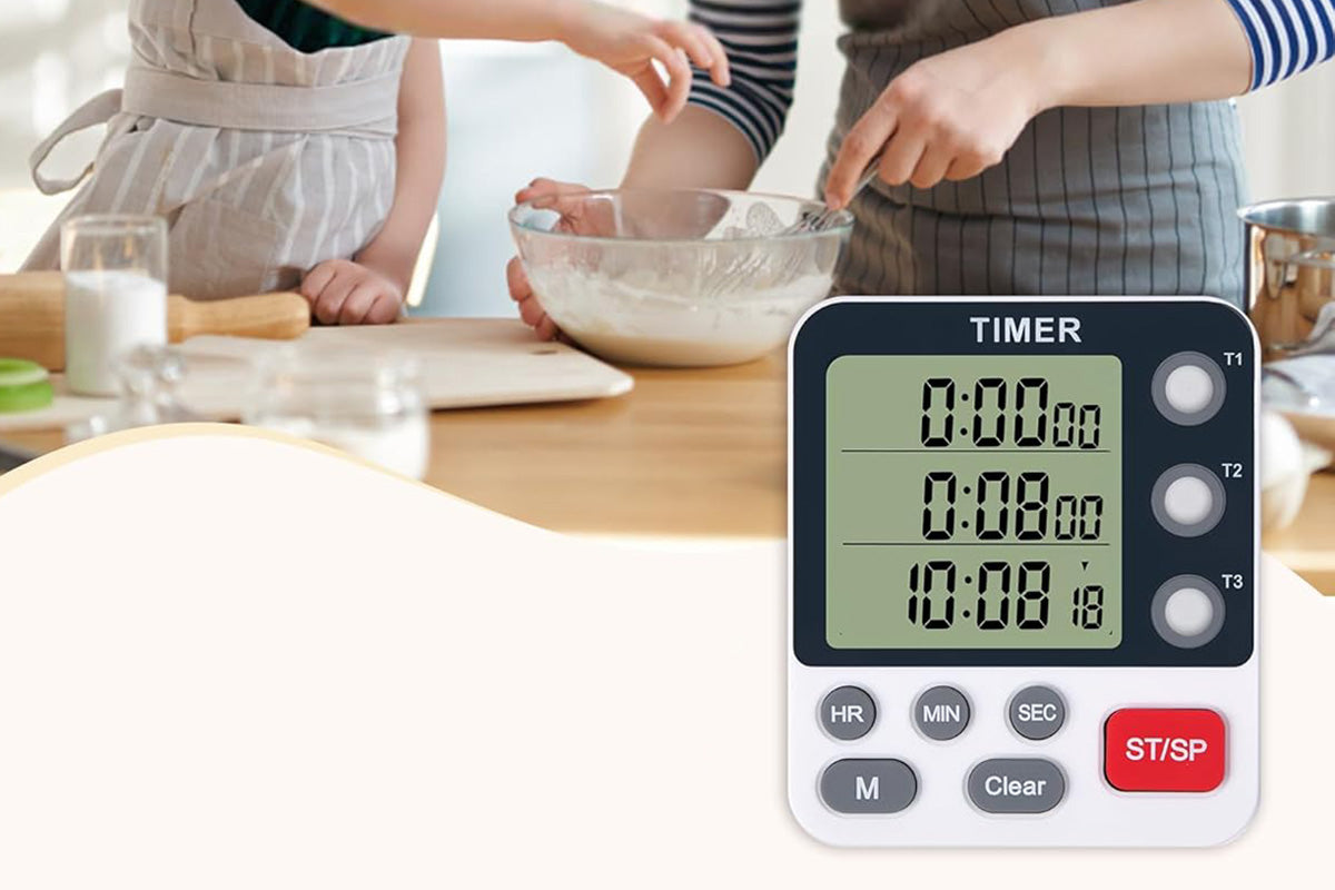 Kitchen Timer Digital for Cooking 3 Channel Large Display Loud Food Timer