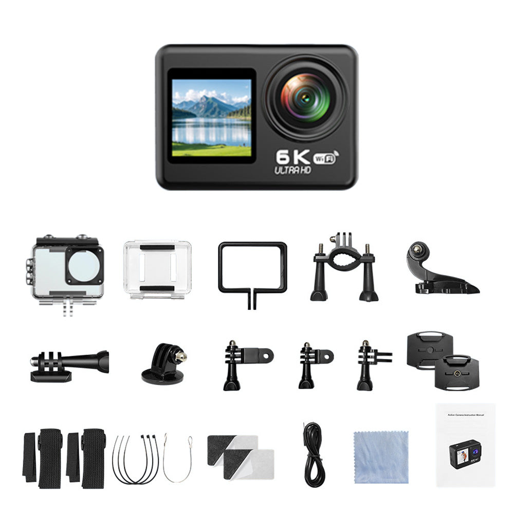 5K 6K 8K 30FPS Action Camera with Waterproof Case Dual Screens and EIS Stabilization