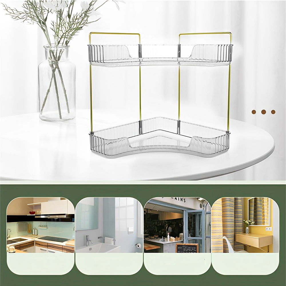 2 Tier Corner Bathroom Counter Makeup Storage Rack