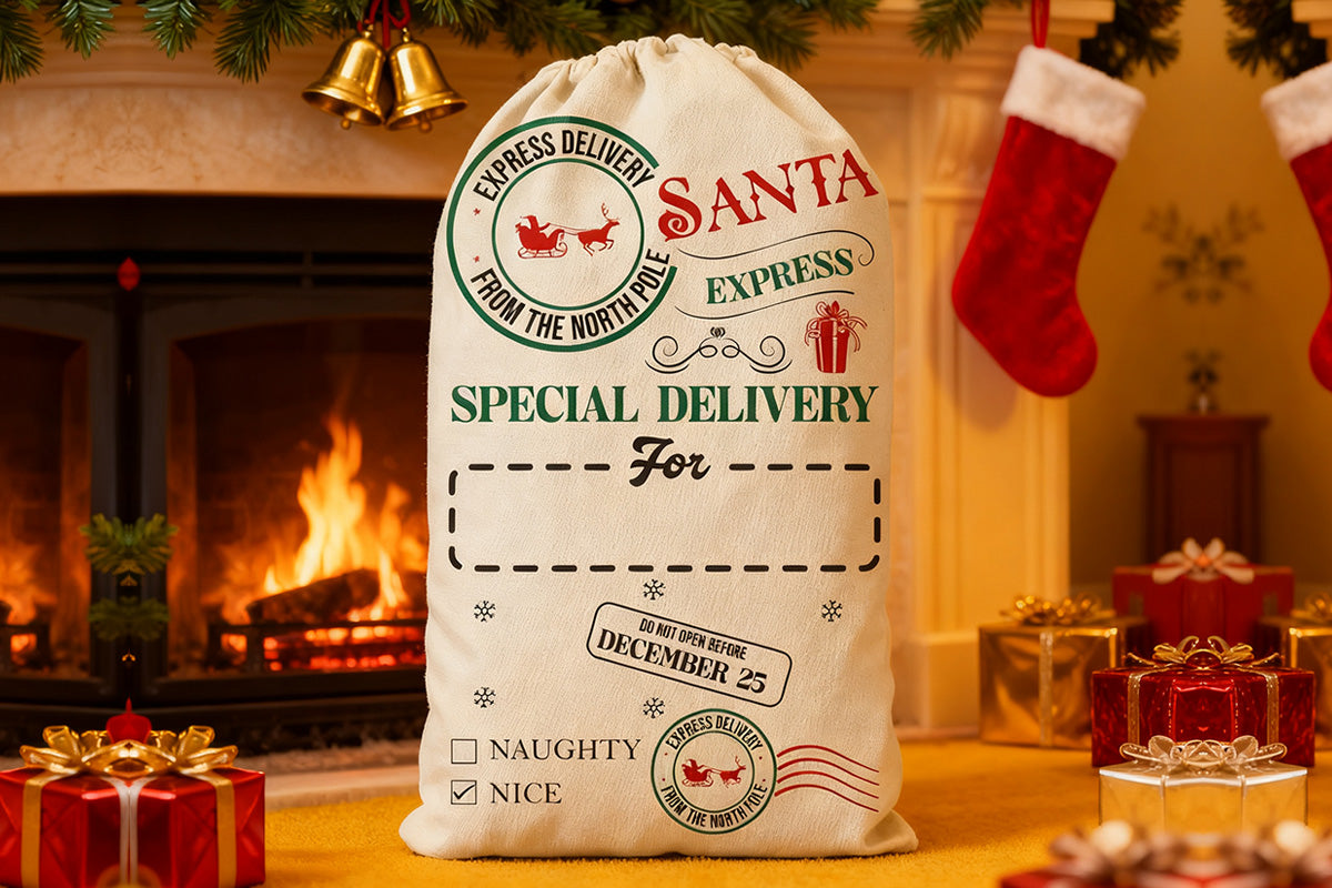 2Pcs Christmas Gift Canvas Bags Santa Sacks Drawstring Christmas Bags