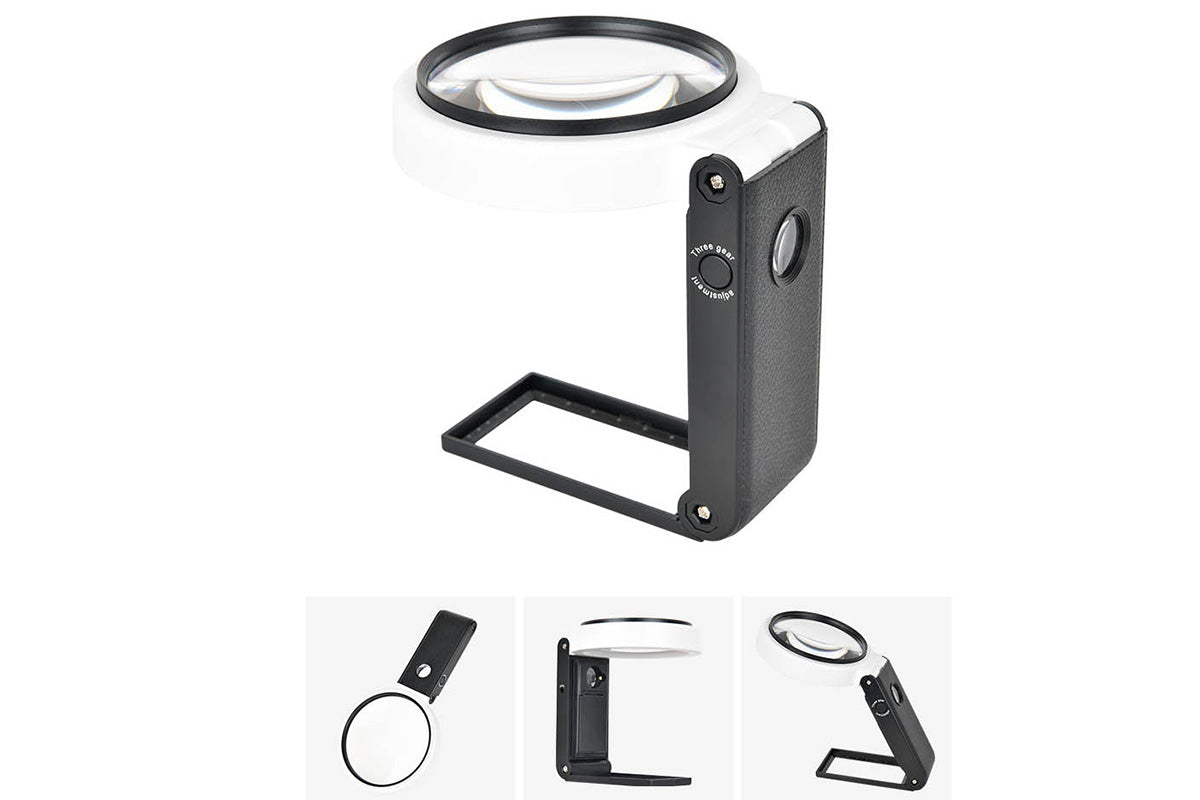 10X 25X Illuminated Folding Magnifier with Cool Warm Light Hands-Free Reading Inspection Tool