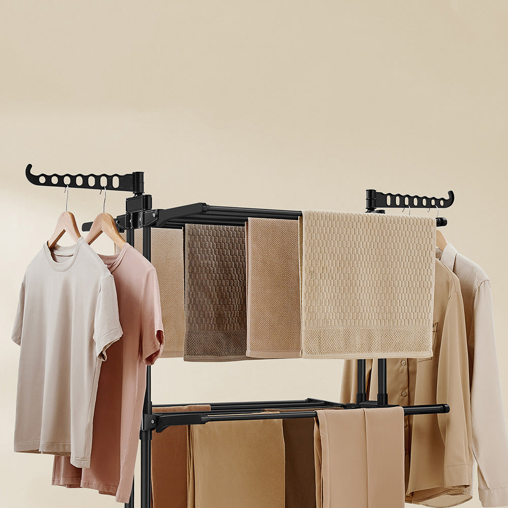 4 Tier Foldable Clothes Drying Rack with Wheels and Storage Hooks