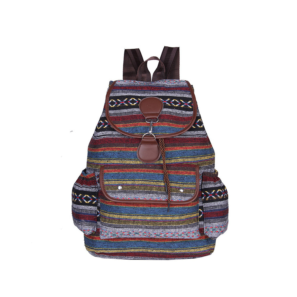 Boho Style Flap Drawstring Backpack