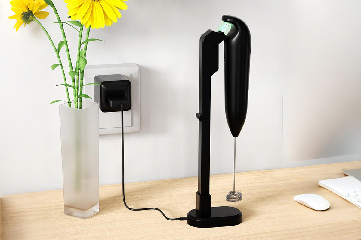 Rechargeable Handheld Milk Frother with Stand for Coffee Lattes Cappuccinos