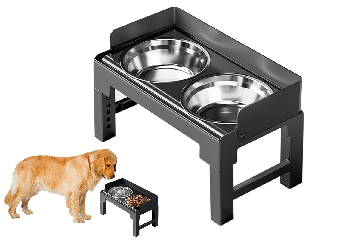 Dog Bowl Stand 5 Height Adjustable Raised Feeder with 2 Stainless Steel Bowls-Black