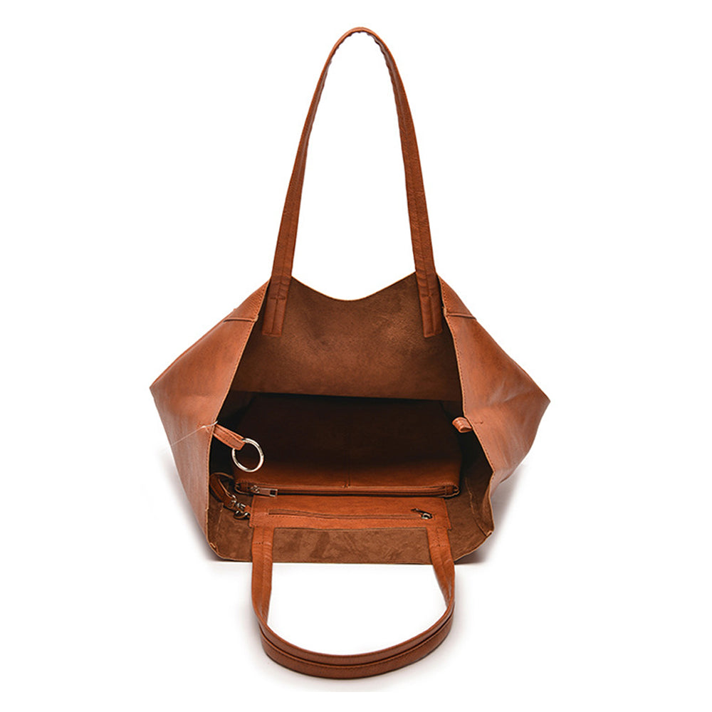 PU Leather Oversized Tote Bag with Internal Cosmetic Bag