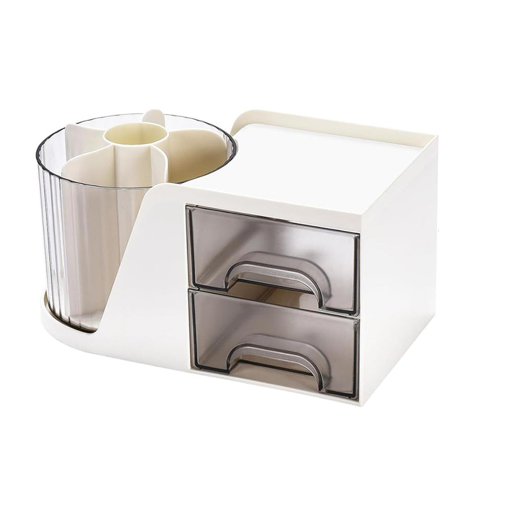 Rotating  Pen Holder with 2 Drawer Multi-Functional